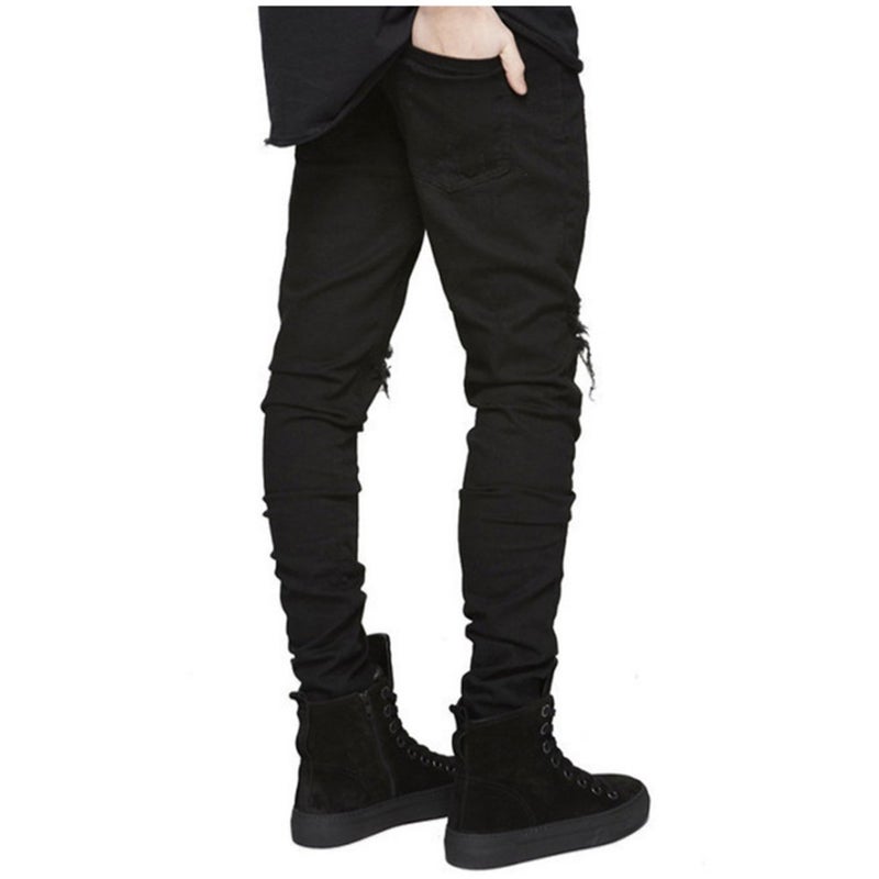 LONGBIDA Men's Slim Fit Ripped Stretch Skinny Jeans for Men, Distressed Tapered Leg Fashion Pants, Black, 38 - Image 3